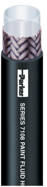 Series 7108 hose is designed for transfer of high aromatic content products such as ketone solvents, lacquers, paint thinners, oil-based and water-based paints and many common chemicals used in applications to 93°C and 51,7 bar.